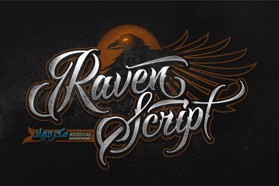 Ejemplo de fuente Raven Script Regular