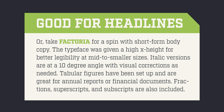 Ejemplo de fuente Factoria Bold Italic