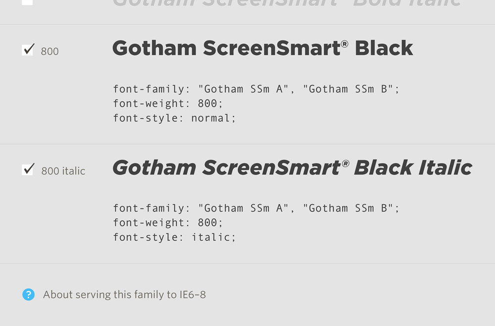 Ejemplo de fuente Gotham Screen Smart