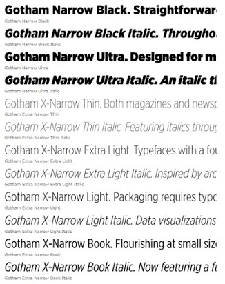 Ejemplo de fuente Gotham Screen Smart Narrow XLight Italic