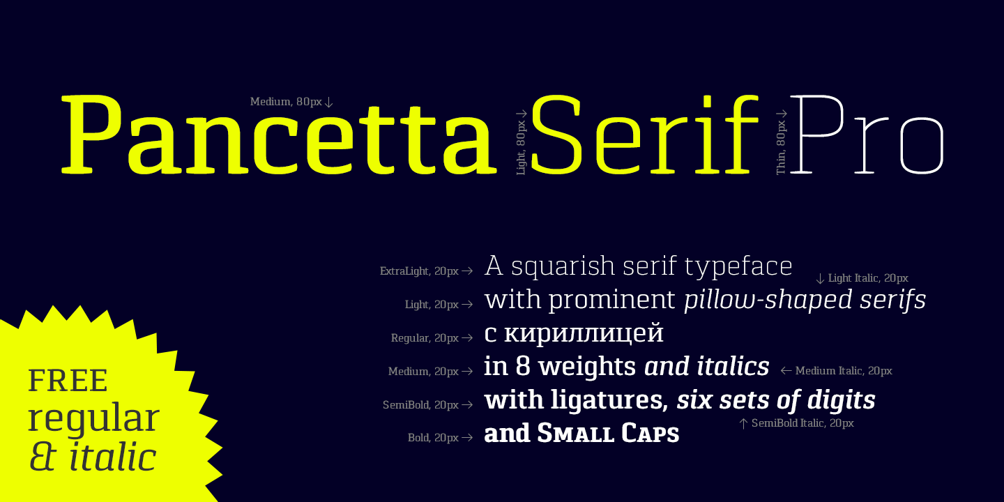 Ejemplo de fuente Pancetta Serif Pro Regular