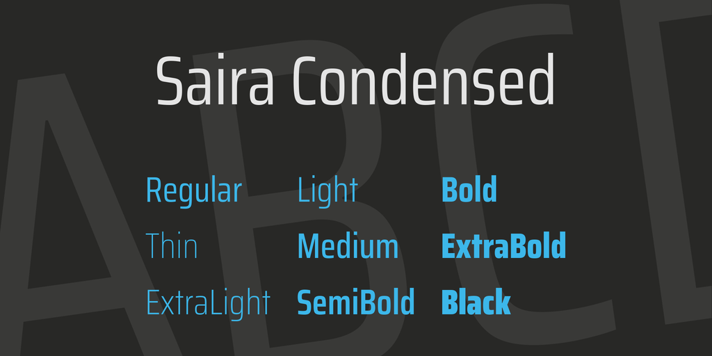 Ejemplo de fuente Saira Extra Condensed Extra Light