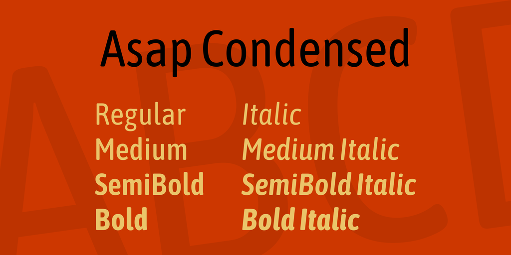 Ejemplo de fuente Asap Condensed Bold Italic