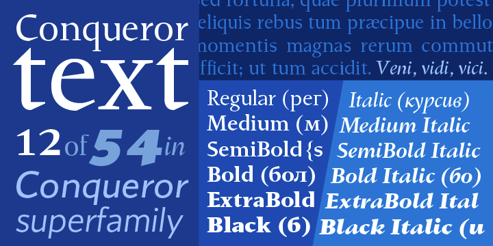 Ejemplo de fuente Conqueror  Text  Black Italic