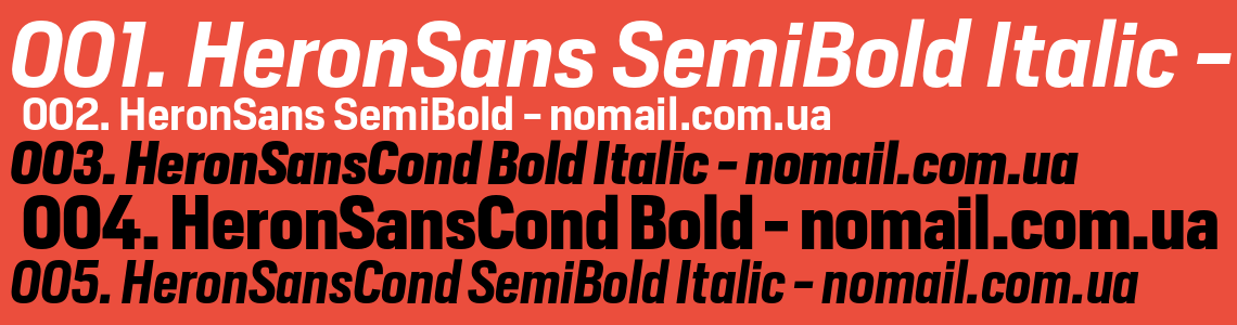 Ejemplo de fuente Heron Sans Cond Medium Italic