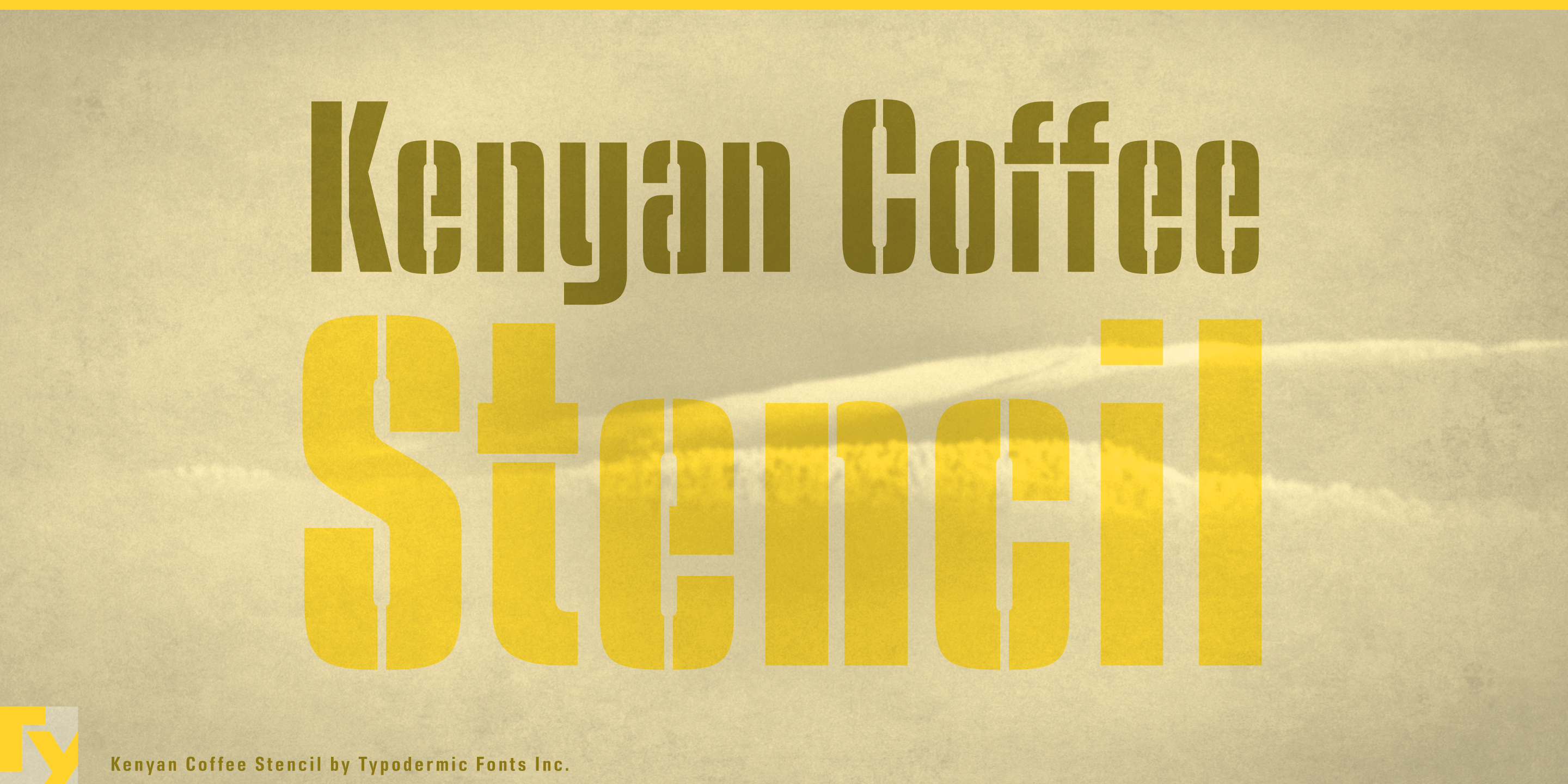 Ejemplo de fuente Kenyan Coffee Stencil Regular