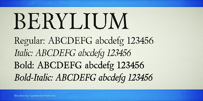 Ejemplo de fuente Berylium Bold Italic