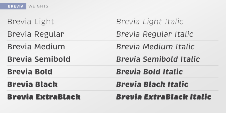 Ejemplo de fuente Brevia Light Italic