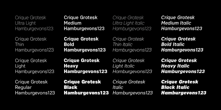 Ejemplo de fuente Crique Grotesk Ultra Light Italic