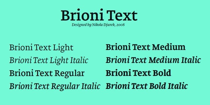 Ejemplo de fuente Brioni Text