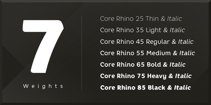 Ejemplo de fuente Core Rhino 65 Bold Italic