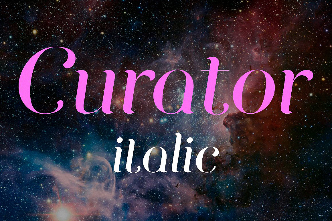 Ejemplo de fuente Curator Italic Medium