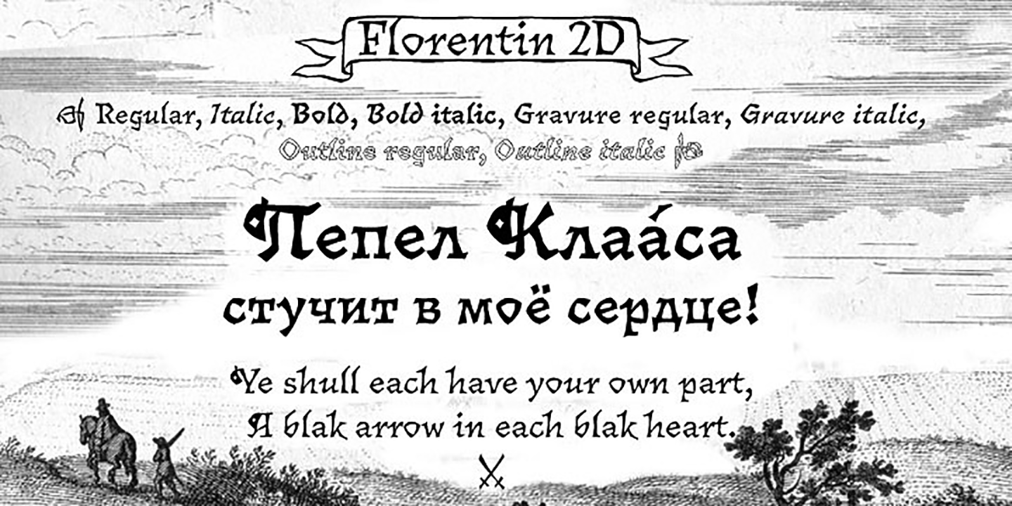 Ejemplo de fuente Florentin 2D Italic