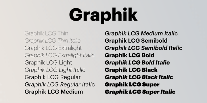 Ejemplo de fuente Graphik LCG Bold Italic