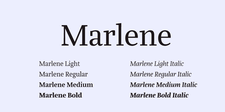 Ejemplo de fuente Marlene Light Italic