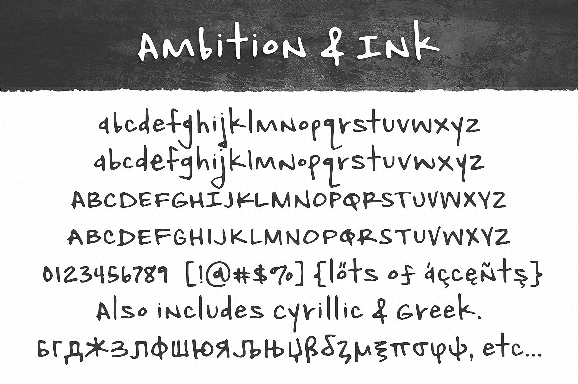 Ejemplo de fuente Ambition & Ink Regular