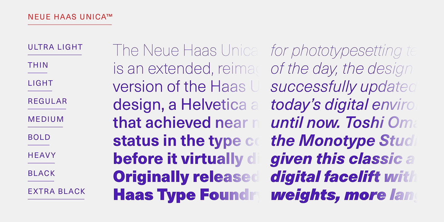 Ejemplo de fuente Neue Haas Unica ExtraLight