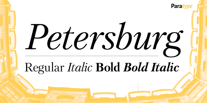 Ejemplo de fuente Petersburg Italic