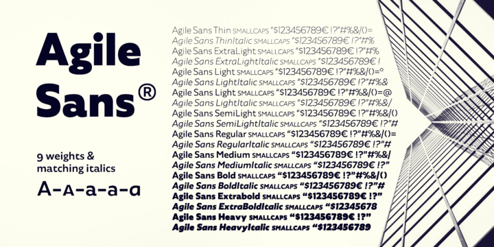 Ejemplo de fuente Agile Sans Extra Light