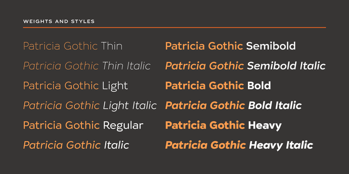 Ejemplo de fuente Patricia Gothic Light Italic