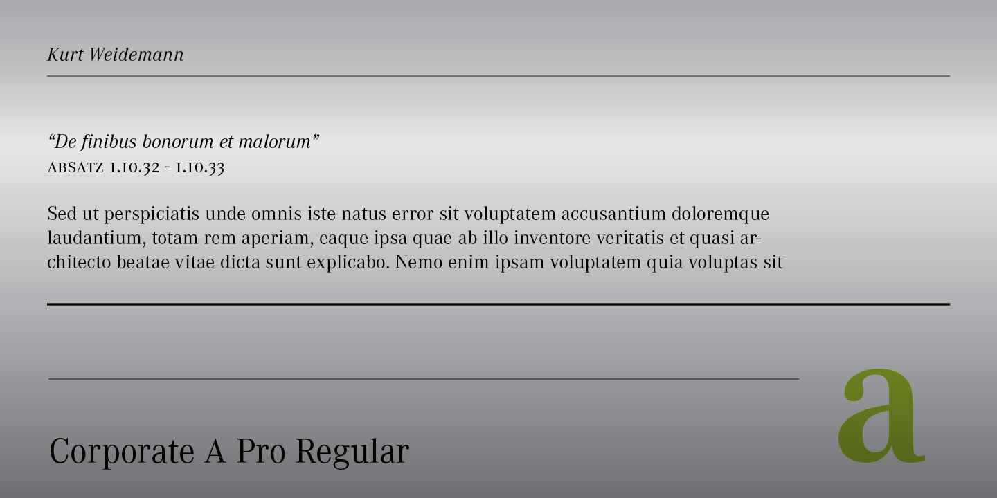 Ejemplo de fuente Corporate A Pro Pro Regular Italic