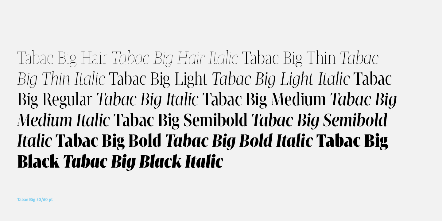 Ejemplo de fuente Tabac Big SemiBold Italic