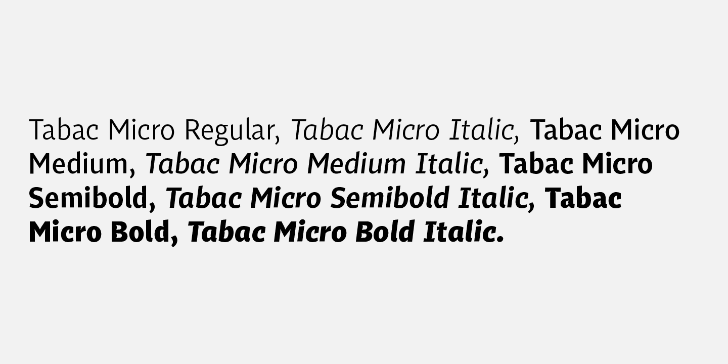 Ejemplo de fuente Tabac Micro Italic