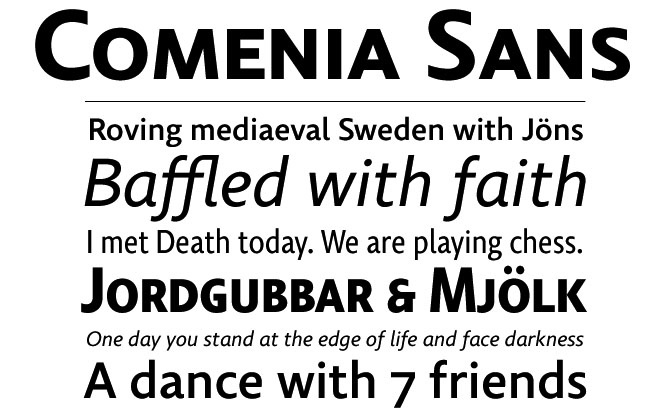 Ejemplo de fuente Comenia Sans Cond Medium Italic
