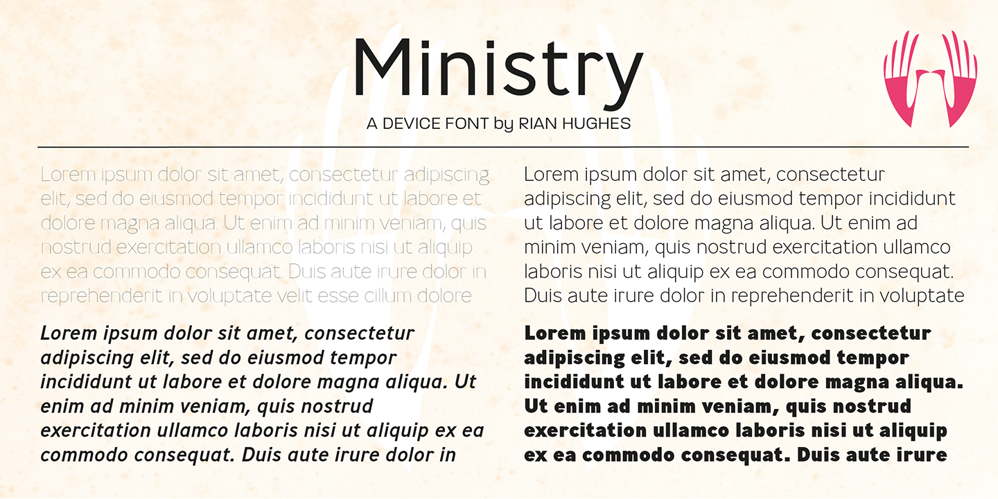 Ejemplo de fuente Ministry Extra Bold Italic