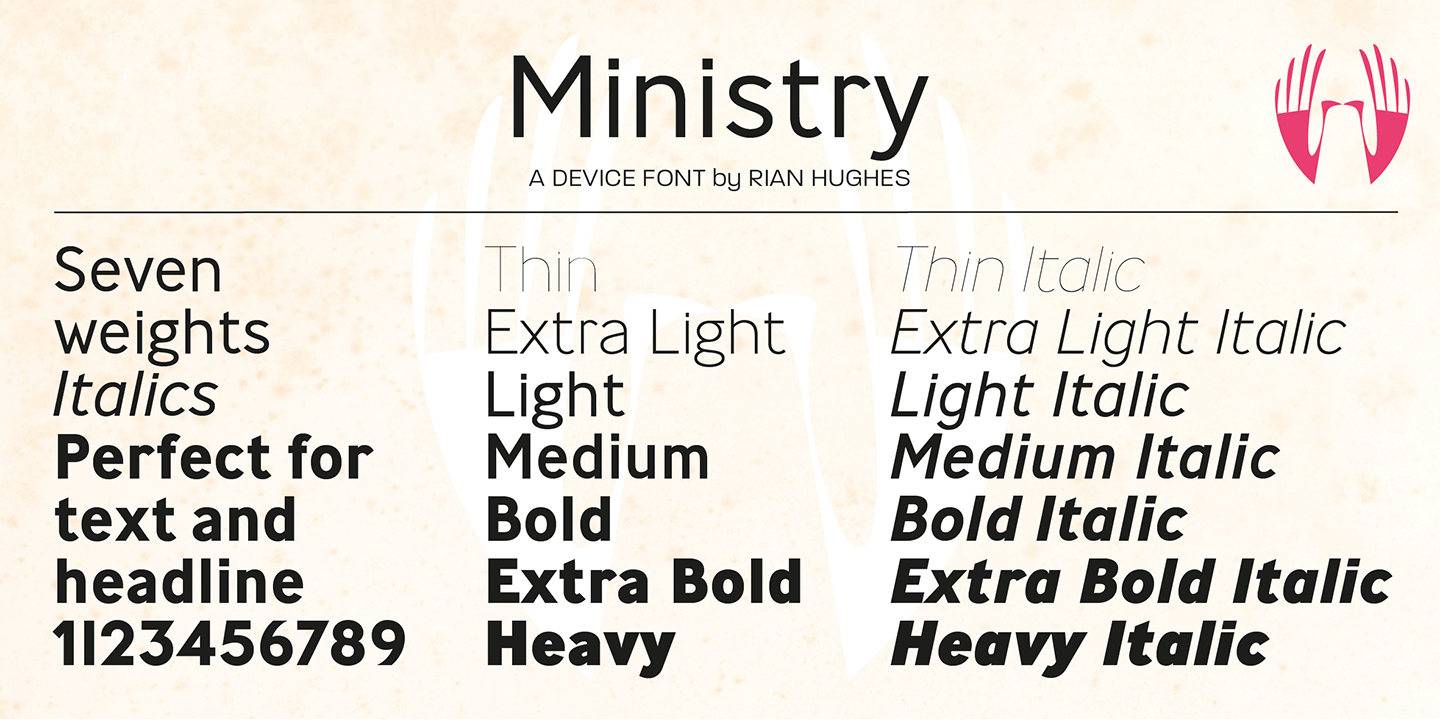 Ejemplo de fuente Ministry Medium Italic