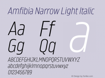 Ejemplo de fuente Amfibia Narrow Ultra Thin Narrow Italic