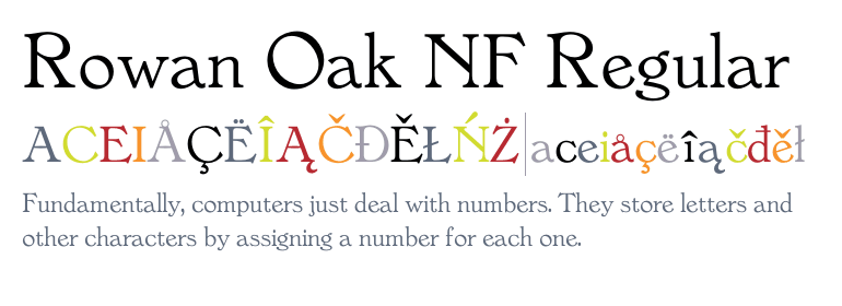 Ejemplo de fuente Rowan Oak NF Italic
