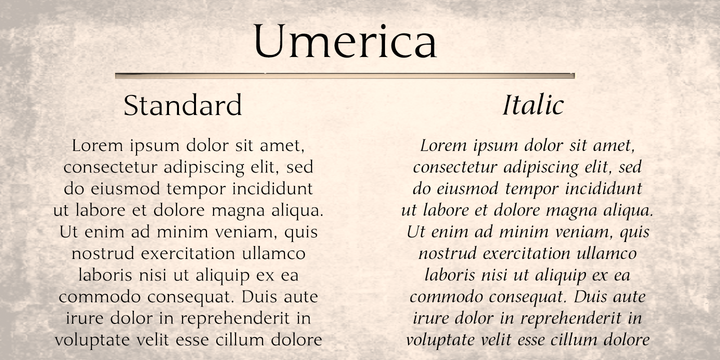 Ejemplo de fuente Umerica Condensed Italic
