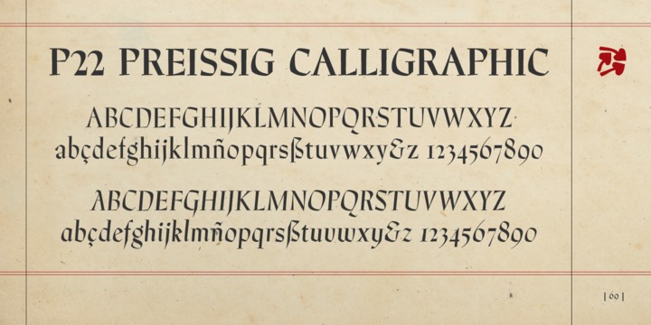 Ejemplo de fuente P22 Preissig Calligraphic Regular