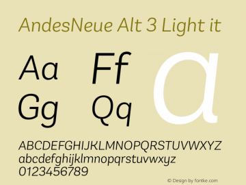 Ejemplo de fuente Andes Neue Alt 3 Extra Light Italic