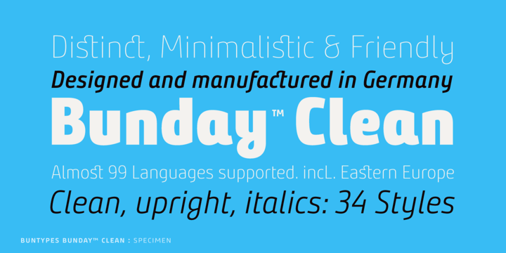 Ejemplo de fuente Bunday Clean Semi Light Italic
