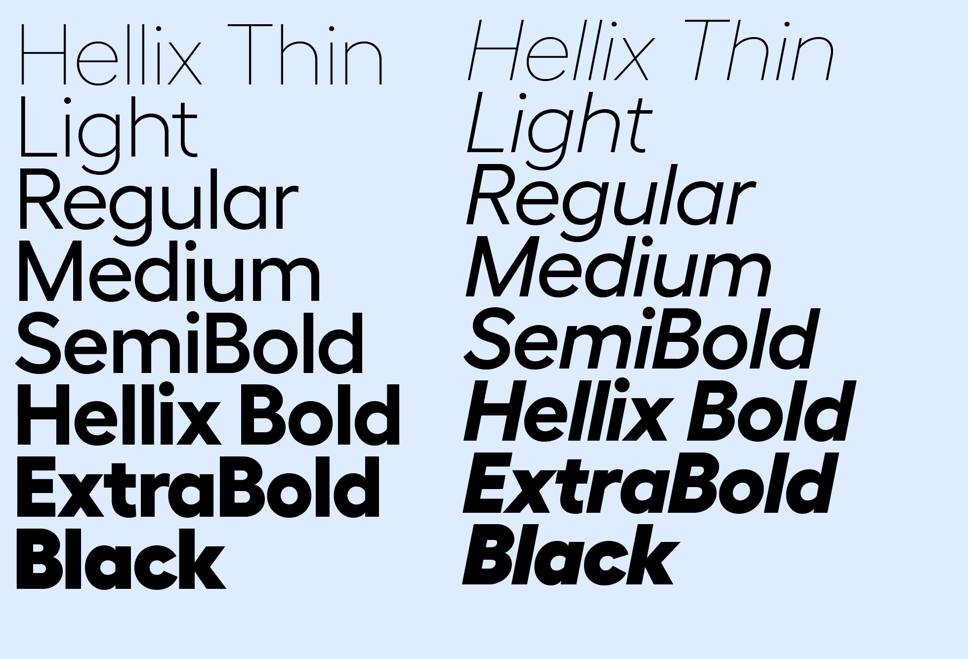Ejemplo de fuente Hellix Medium Italic