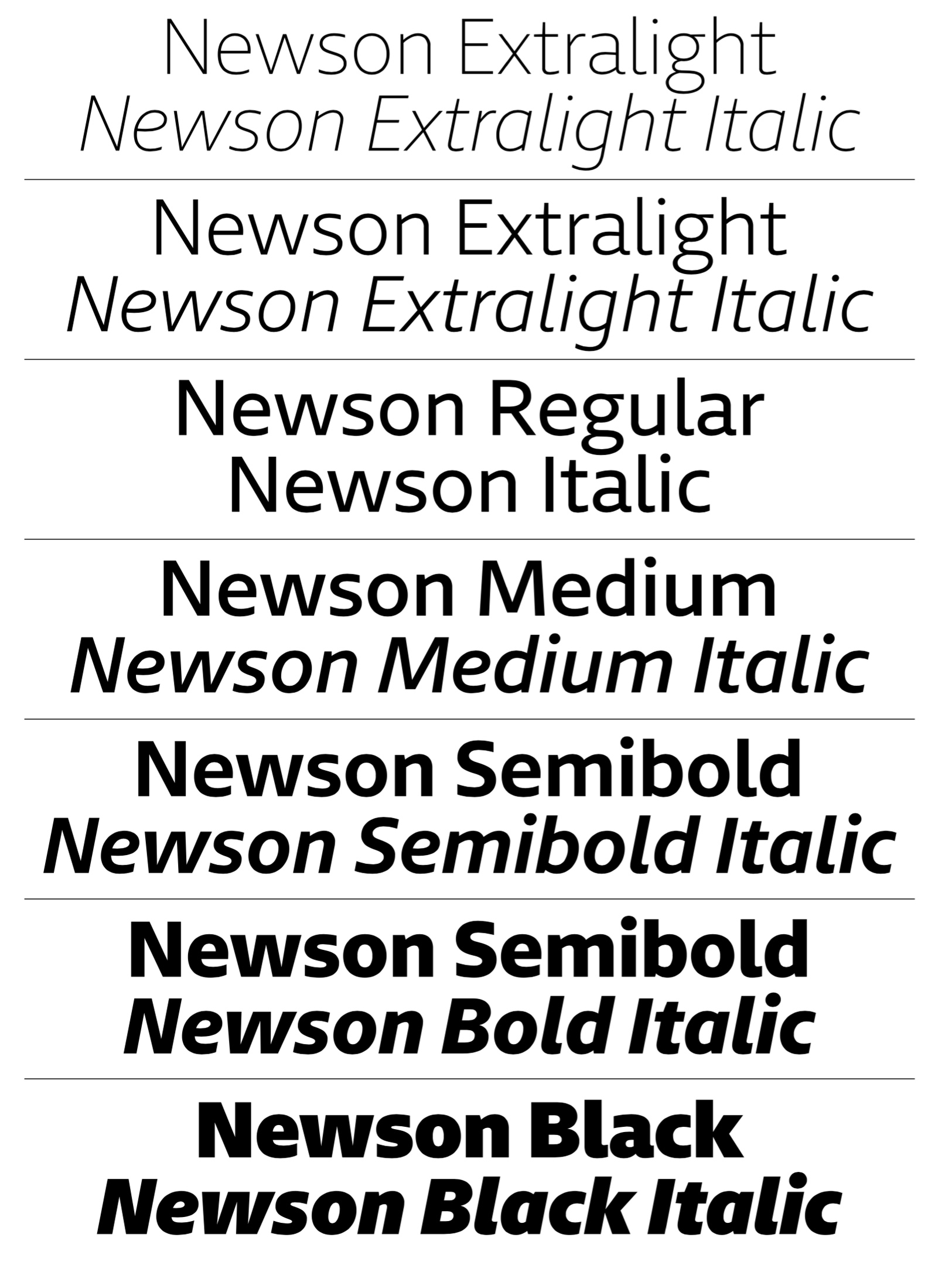 Ejemplo de fuente Newson Medium Italic