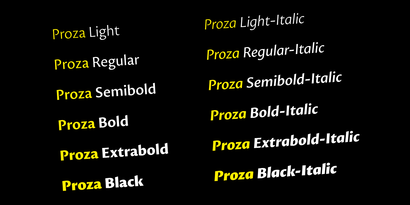 Ejemplo de fuente Proza Bold Italic