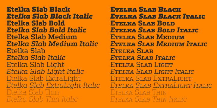 Ejemplo de fuente Etelka Slab Extra Light Italic