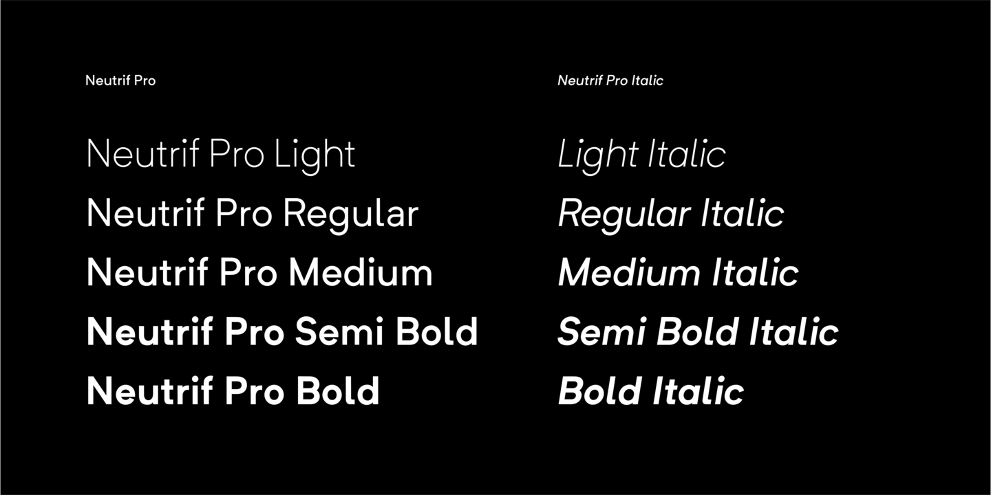 Ejemplo de fuente Neutrif Pro SemiBold Italic