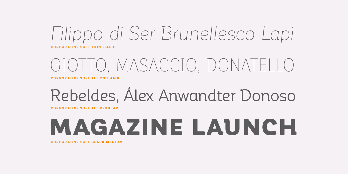 Ejemplo de fuente Corporative Soft Condensed Medium Italic