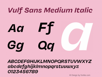 Ejemplo de fuente Vulf Sans Bold Italic