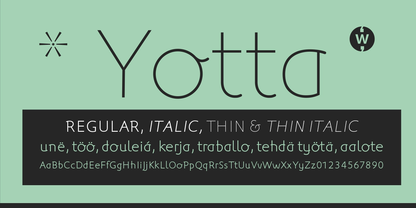 Ejemplo de fuente Yotta Thin Italic