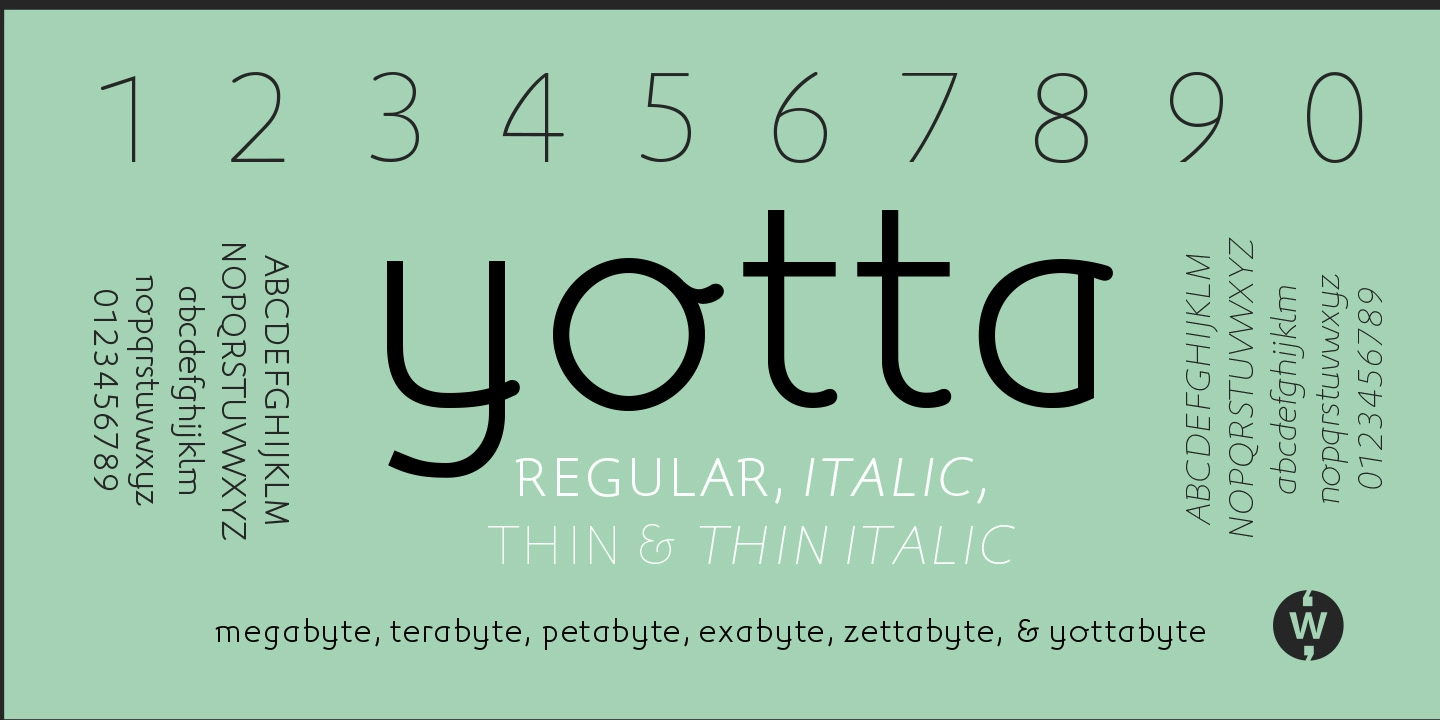 Ejemplo de fuente Yotta Italic