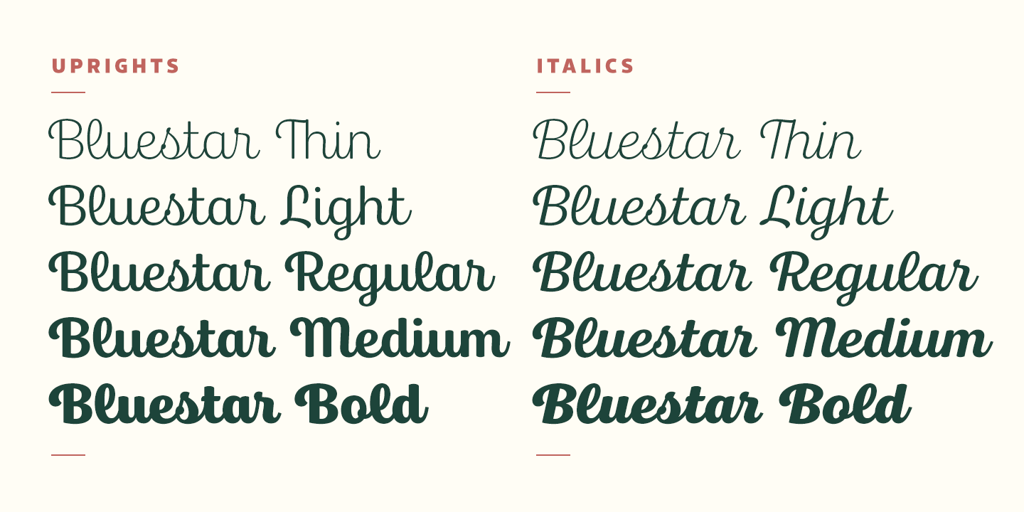 Ejemplo de fuente Bluestar Thin Italic