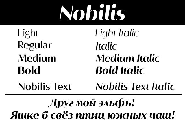 Ejemplo de fuente Nobilis Text Italic
