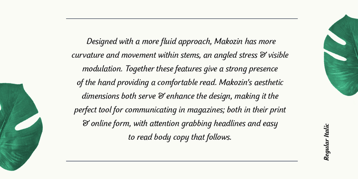 Ejemplo de fuente Makozin Medium Italic