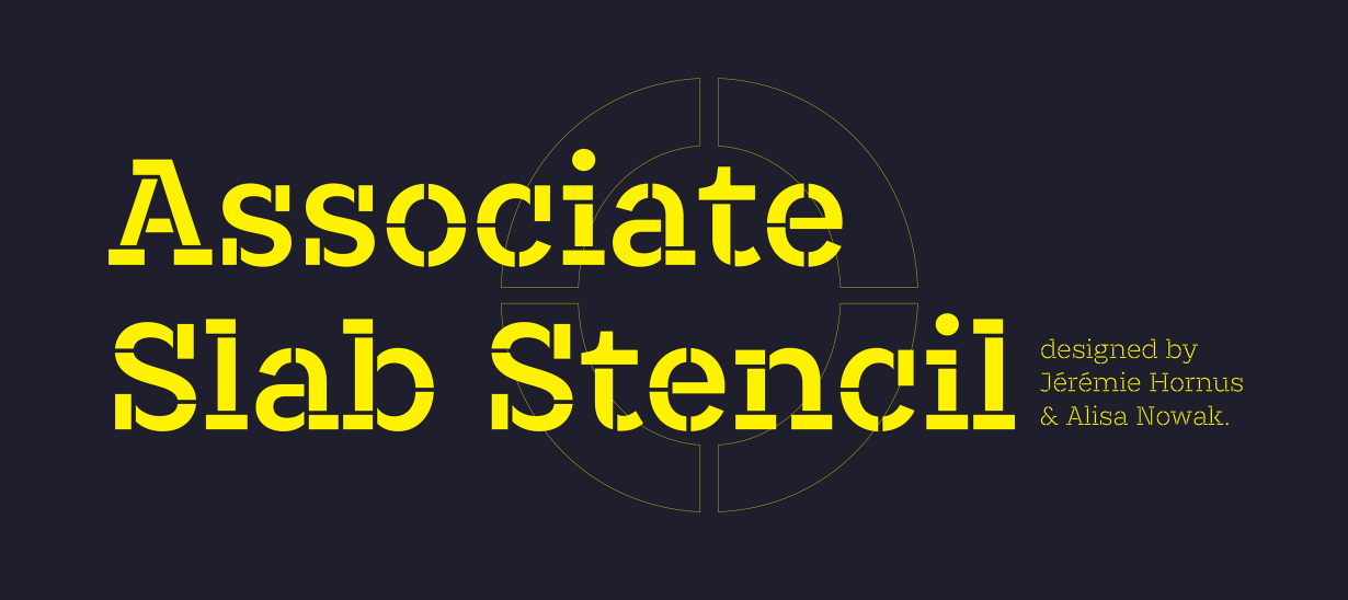 Ejemplo de fuente Associate Slab Stencil Italic