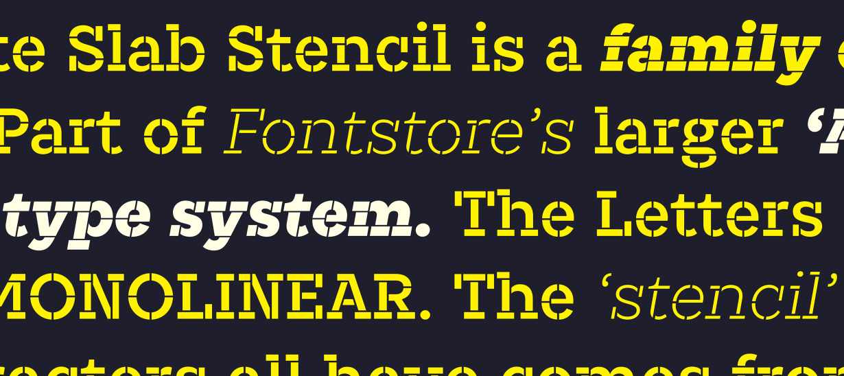 Ejemplo de fuente Associate Slab Stencil Italic